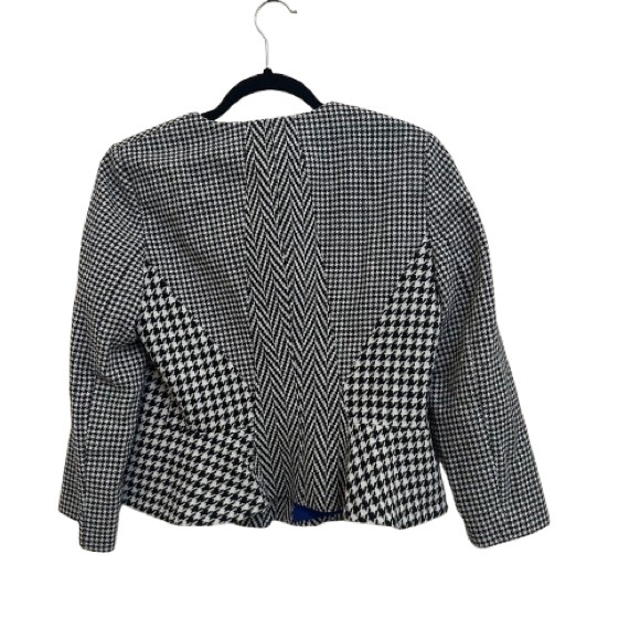 Ann Taylor Jacket Womens Black Wool Blend Blazer Houndstooth Check size 8 Petite - Picture 6 of 11
